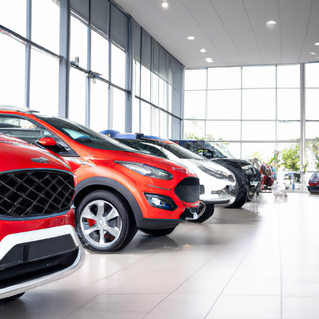 Modern car dealership showroom with luxury vehicles